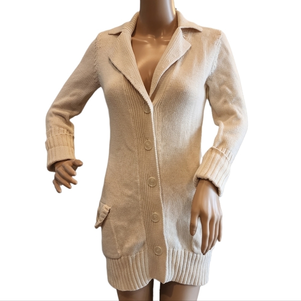 Diane Von Furstenberg Wool-Blend Cream Knit Button Cardigan Sweater Size Small